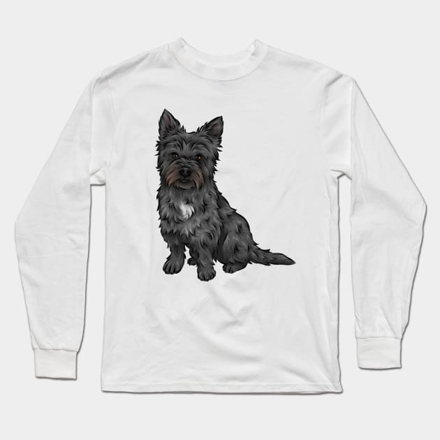 Black Cairn Terrier Dog Long Sleeve T-Shirt by Shirin Illustration